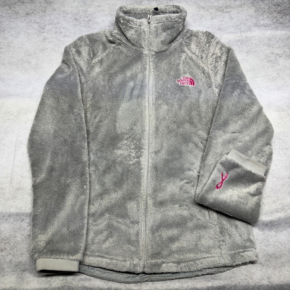 The‎ North Face Osito Fleece Jacket Zip Medium Grey Pink Ribbon Breast Cancer